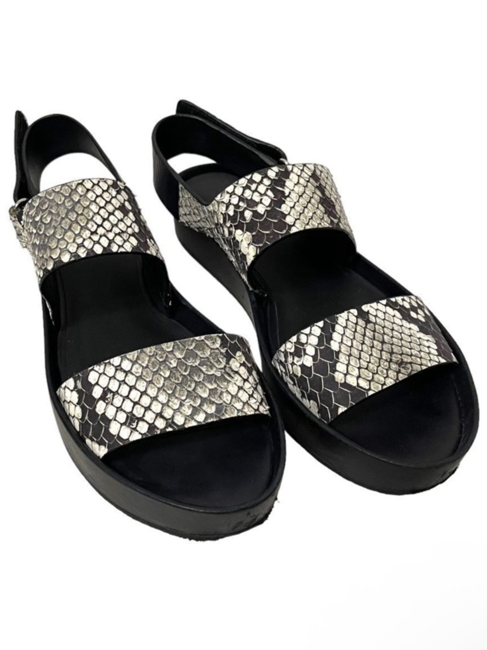 VINCE Marrett Snake Print Leather Strappy Flatform Sandals 7
